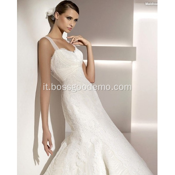 Elegante tromba sirena sweetheart cinghie sweep pennello treno pizzo tulle abito da sposa